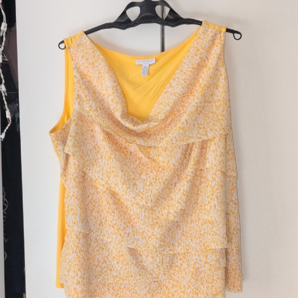 Charter Club Yellow and Cream Sleeveless Layered Blouse